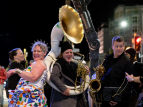 Wellington Batucada with the Hoot'n'Annies at the Courtenay Place Winter Parade - photo by Jeff Mein Smith