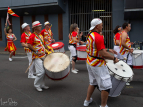 Wellington Batucada drummers and dancers parade at CubaDupa. Photo by Nigel Sloley.