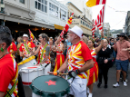 Wellington Batucada drummers and dancers parade at CubaDupa. Photo by Gerry Keating.