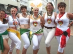 2014 Sevens parade - dancers Jasmine, Jackie, Sarah, Hillary, Arawhetu, Debz - photo by Alan Shuker