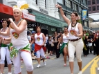2014 Sevens parade - dancers Sarah, Hillary, Debz, Jasmine, Arawhetu - photo by Graham Dwyer