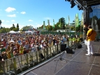 Batucada at WOMAD 2015 - the crowd and Tim C - photo by Graham Dwyer