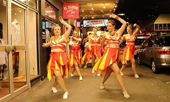 Wellington Batucada dancers parading through the streets of Wellington - photo by Tom Etuata