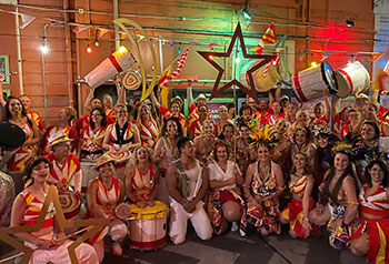 Wellington Batucada drummers and dancers, after filming Ka kite COVID TV ad - photo by Alison Green