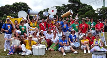 Wellington Batucada team photo after the Island Bay Parade 2020 - photo by Deborah Shuker
