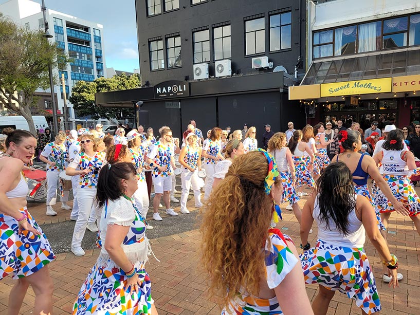 Wellington Batucada at Courtenay Place Pre-All Blacks Test gig 2025 - photo by Katrina Thomas