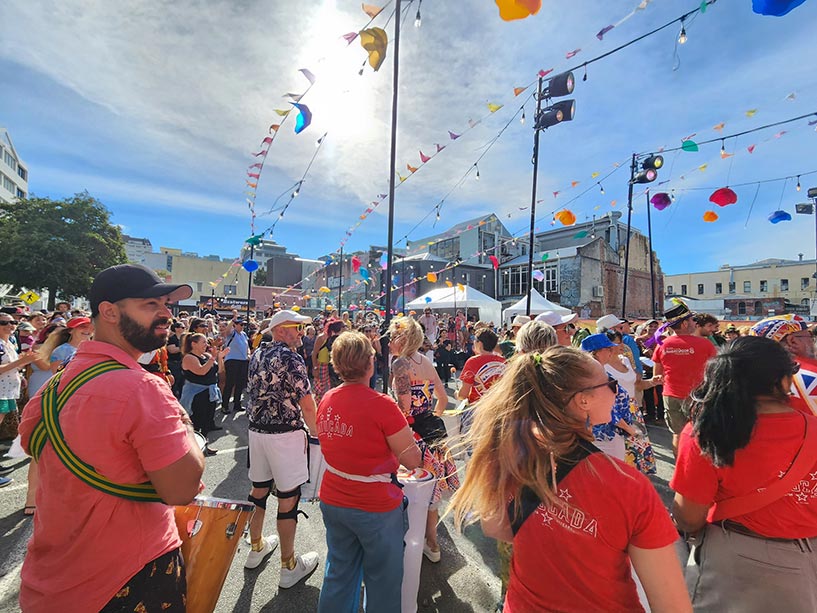 Wellington Batucada in the  Mass Frevo Orchestra at CubaDupa 2025 - photo by Kelly Etuata
